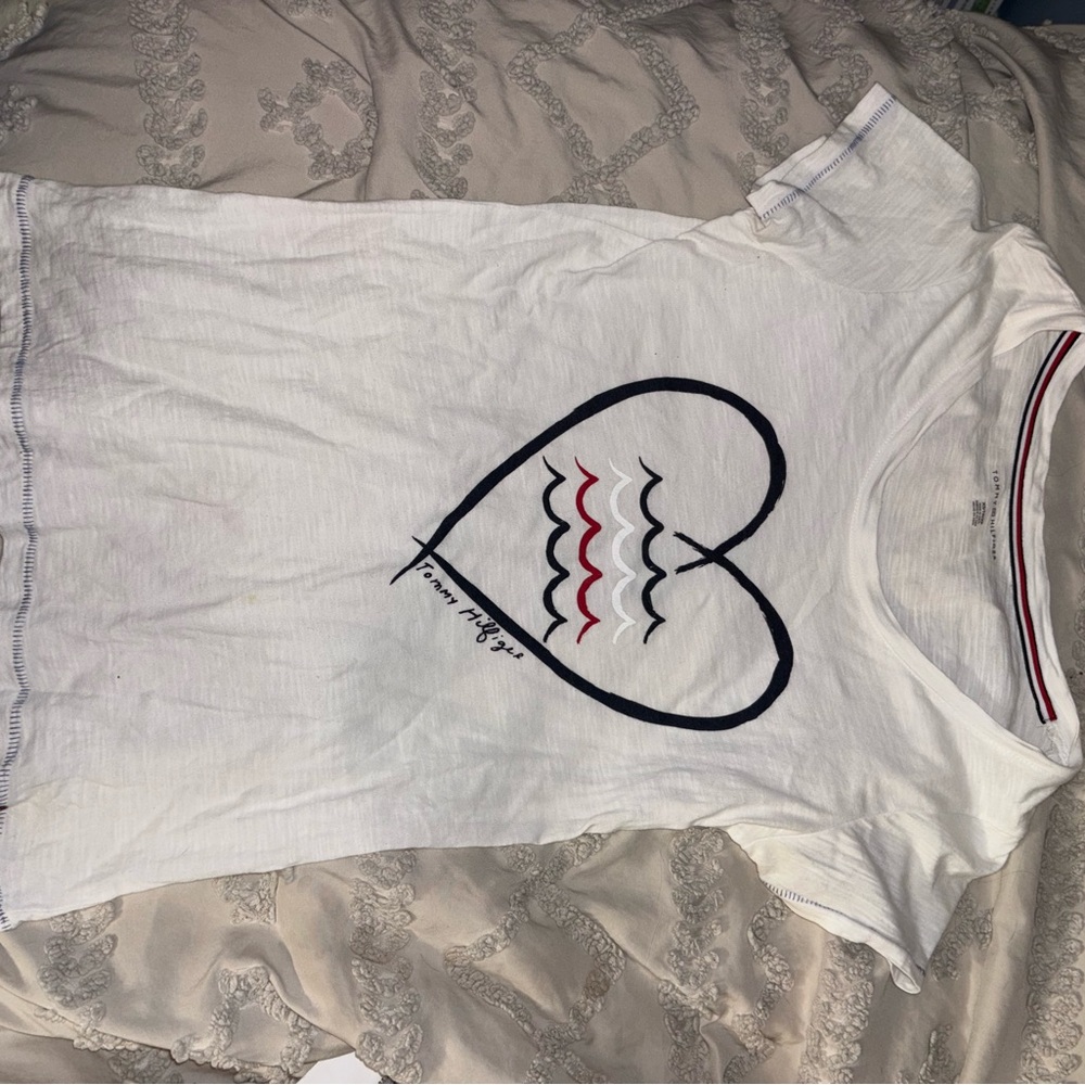 Tommy Hilfiger White Tee with Heart Design